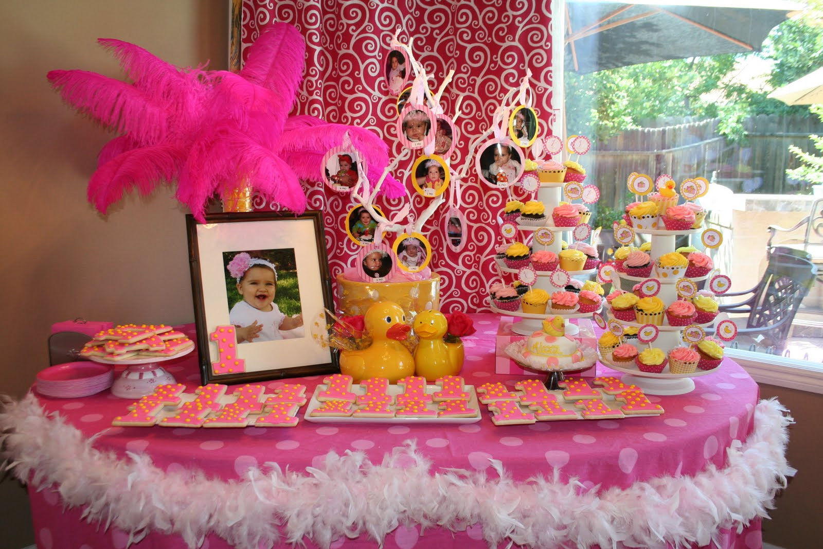 1st Birthday Decoration Ideas
 Rubber Duckee Pink and Yellow 1st Birthday Party