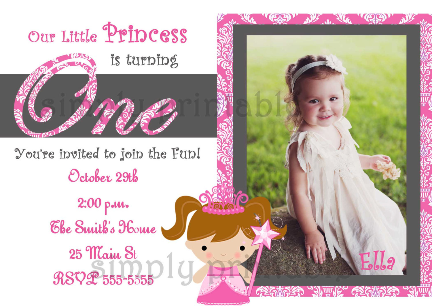 1st Birthday Girl Invitations
 Girls First Birthday Invitation for Princess Party
