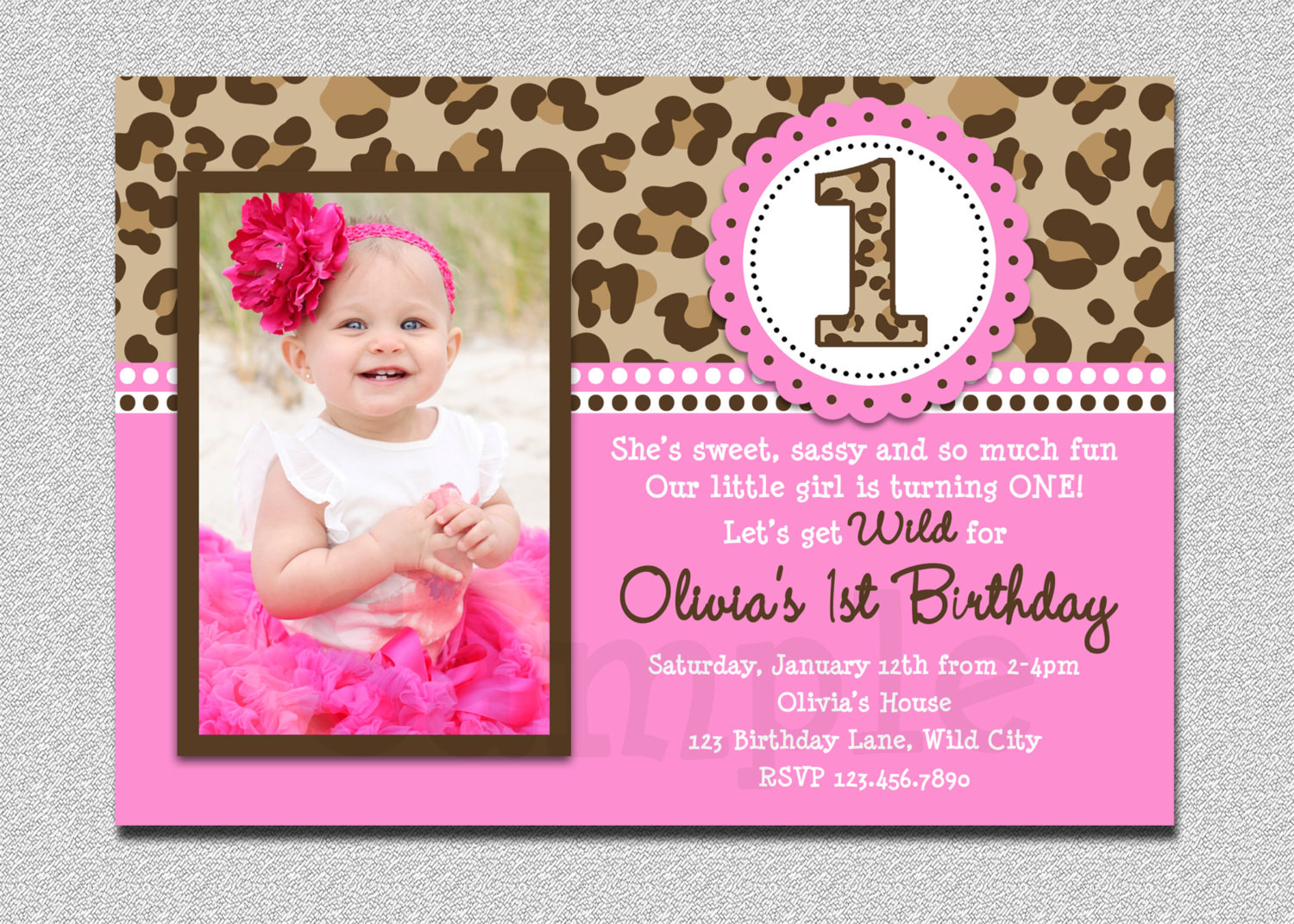 1st Birthday Girl Invitations
 Leopard Birthday Invitation 1st Birthday Party Invitation