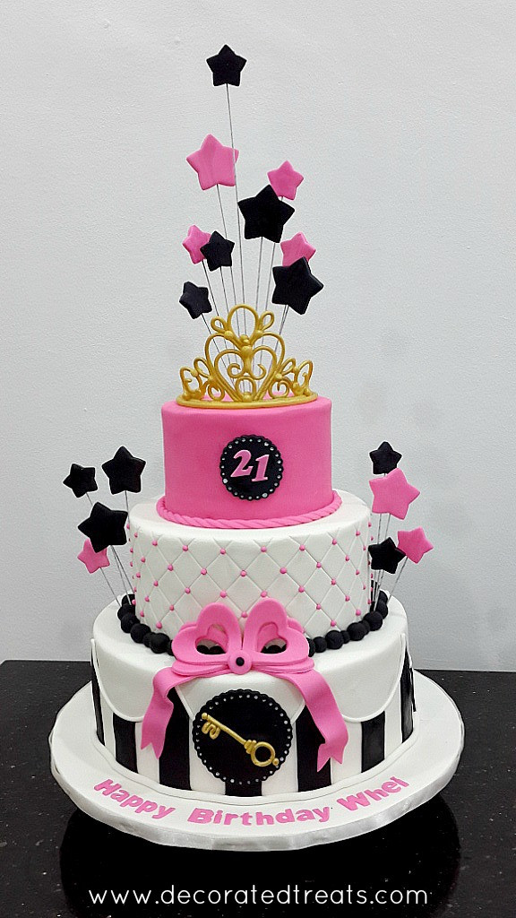21st Birthday Cake Decorations
 Pink Starry 21st Birthday Cake