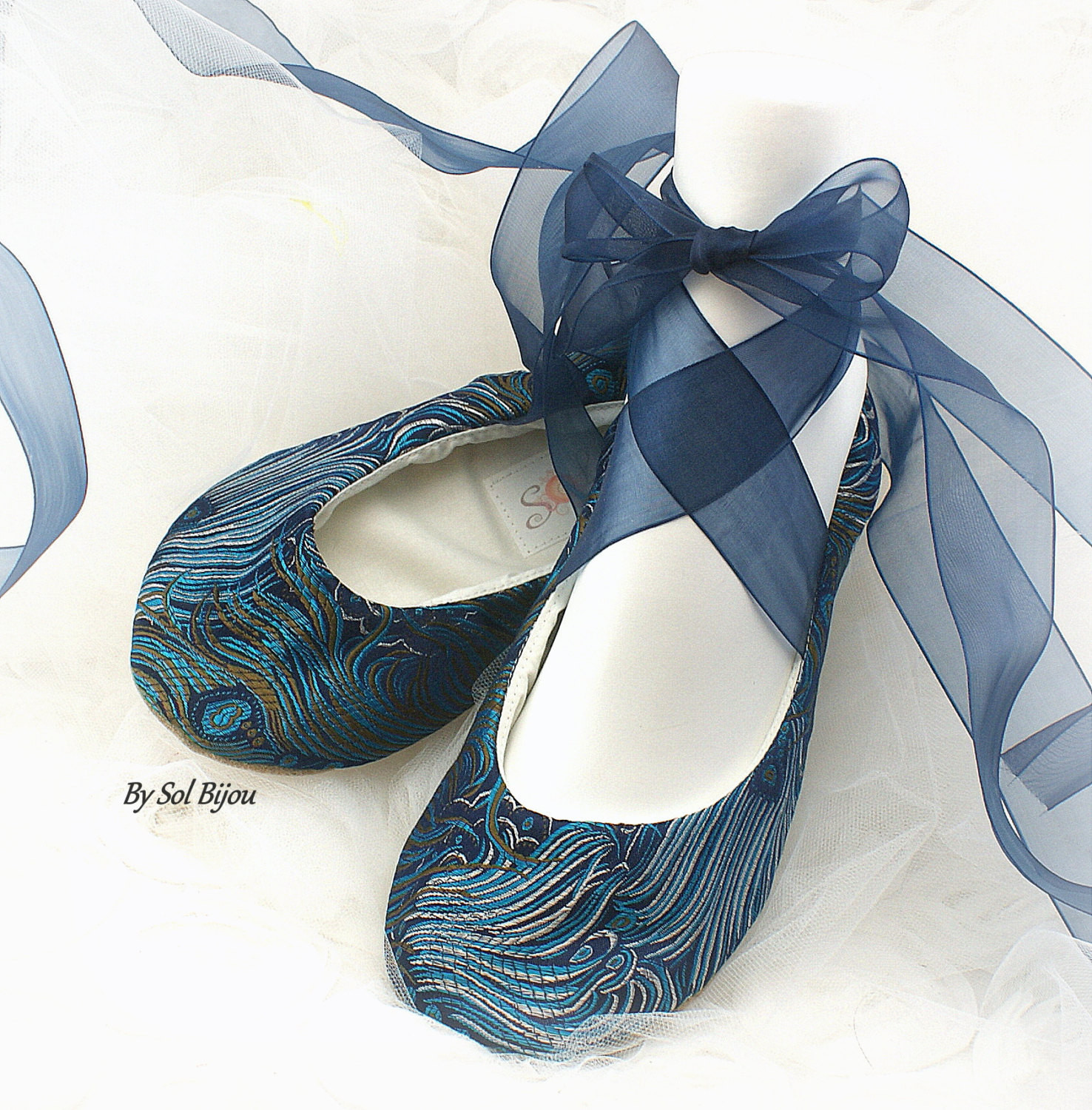 Ballerina Shoes For Wedding
 Wedding Ballet Shoes Peacock Navy Blue Turquoise Bridal