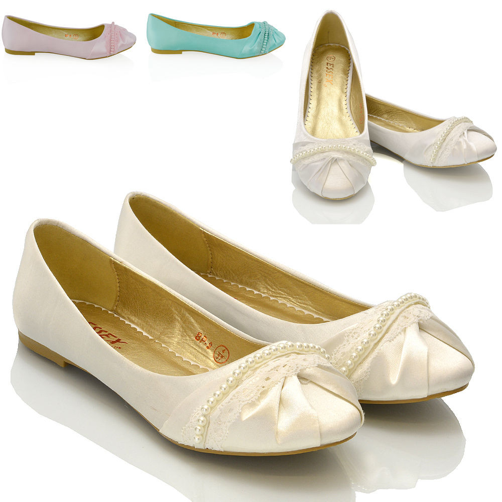 Ballerina Shoes For Wedding
 Womens Bridal Shoes Ballerina Lace Pearl La s Bridesmaid