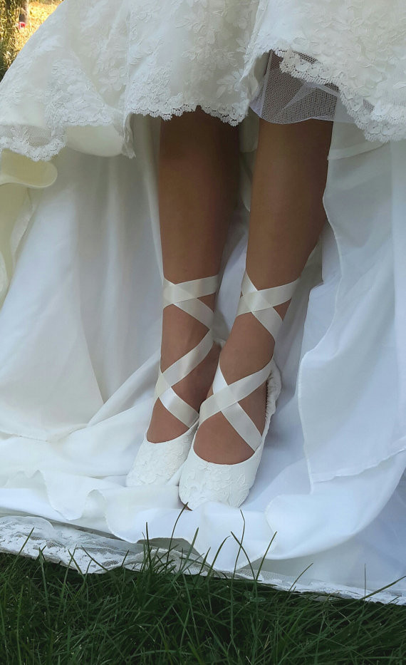 Ballerina Shoes For Wedding
 Lace Ballerina Style Bridal Shoe Ivory Lace Flat Wedding