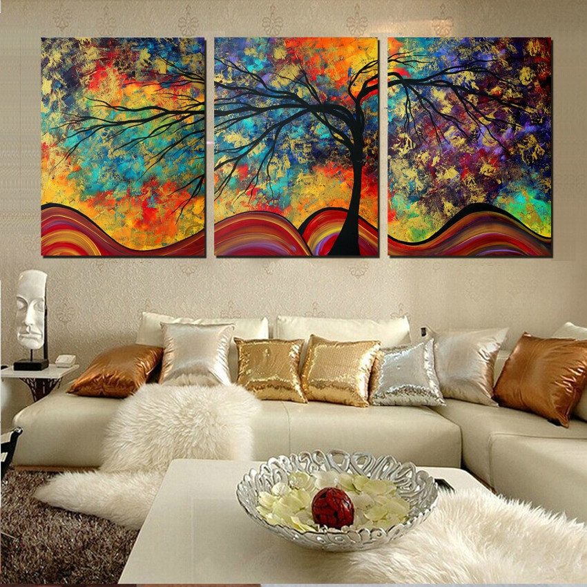 Big Paintings For Living Room
 Wall Art Home Decor Abstract Tree Painting Colorful