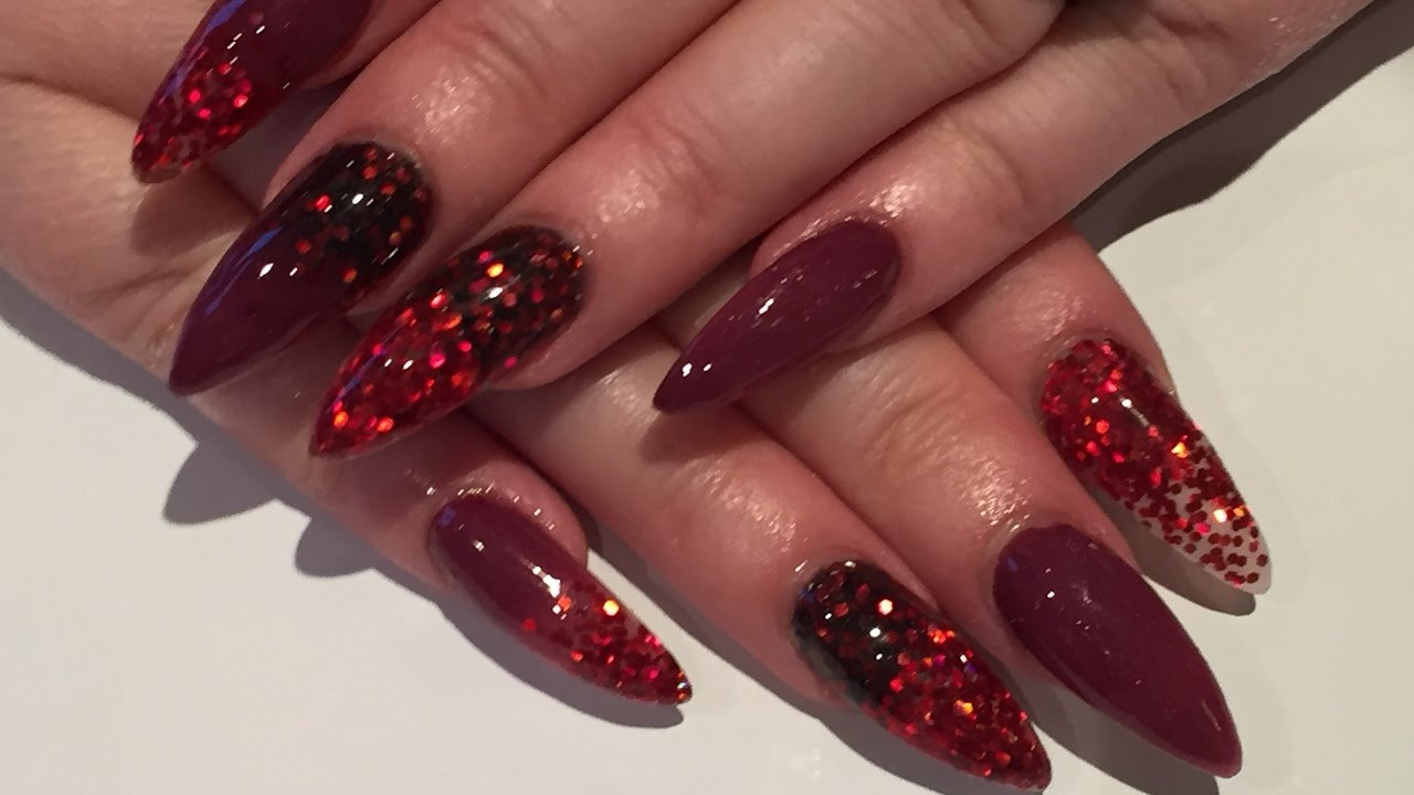 Black And Red Glitter Nails
 Acrylic nails how to red glitter and black powder