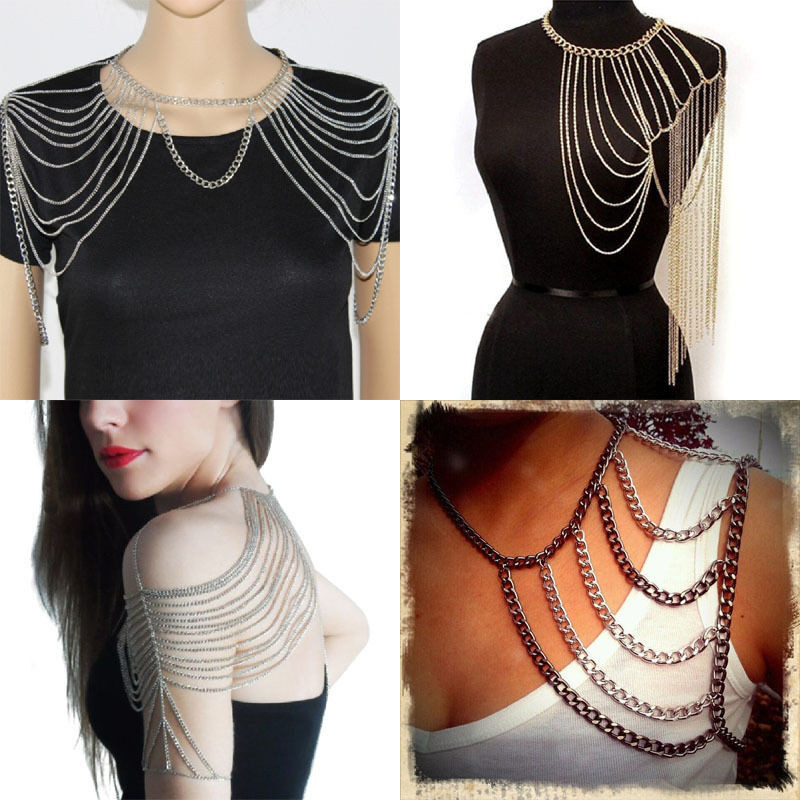 Body Jewelry Over Clothes
 Punk Multi Layered Shoulder Harness Tassels Body Chain