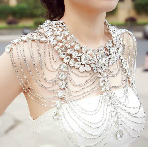 Body Jewelry Shoulder
 Vintage Wedding Bridal Silver Crystal Long Full Body