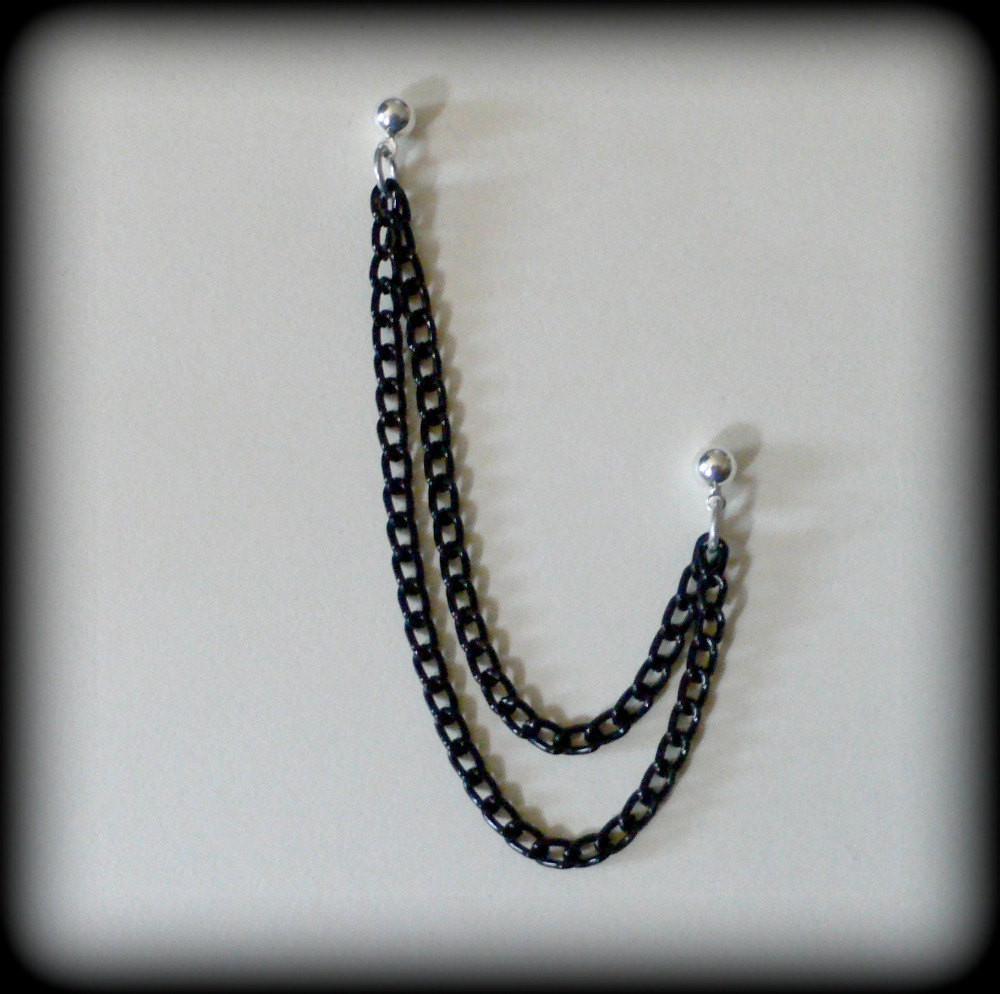 Cartilage Chain Earring
 Black Double Chain Cartilage Earring
