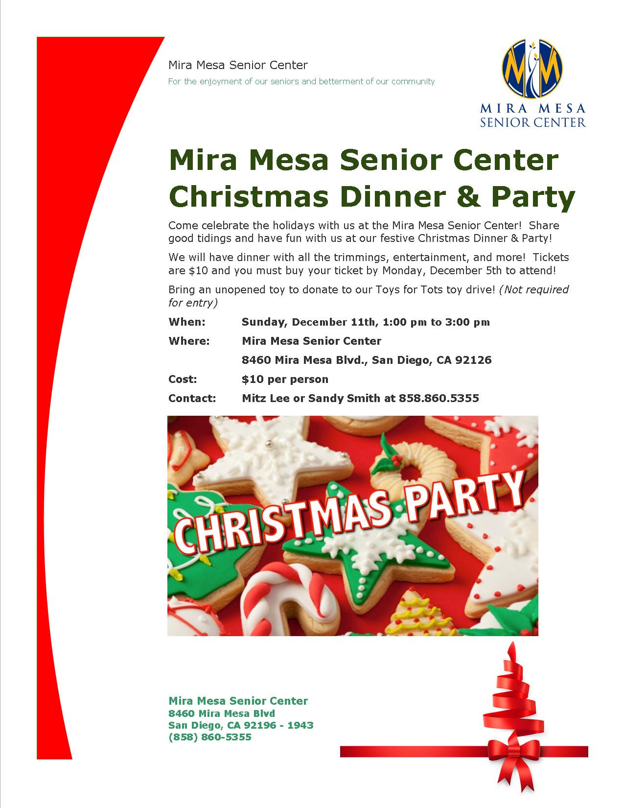 Christmas Dinner San Diego 2020
 Mira Mesa Senior Center Christmas Party