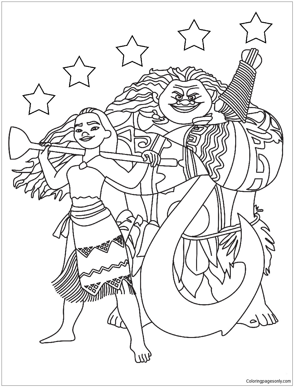 Coloring Pages For Kids Moana
 Moana Maui With The Stars Coloring Page Free Coloring