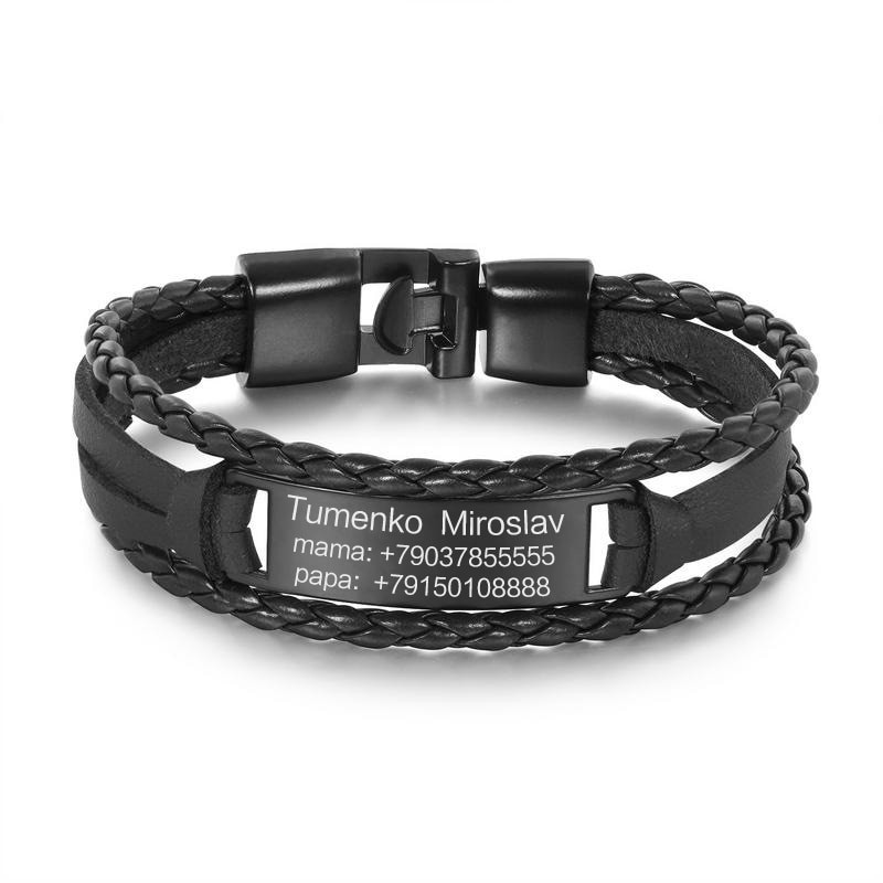 Customized Leather Bracelets
 Personalized Custom Engraved Mens Bracelets Black Vintage