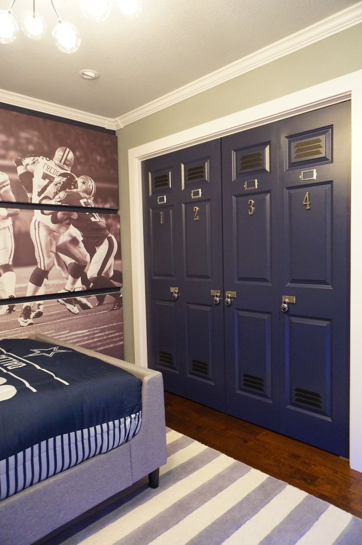 Dallas Cowboys Kids Room
 Football theme sports room Closet doors transformed as