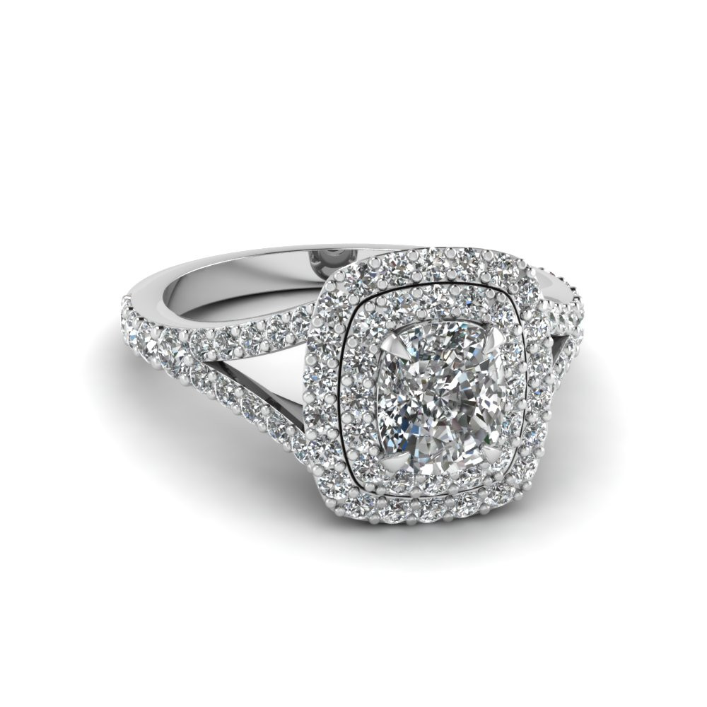 Diamond Cushion Cut Engagement Rings
 Cushion Cut Diamond Double Halo Engagement Ring In 950