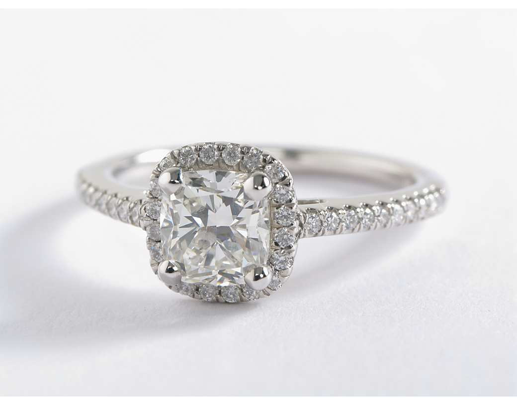 Diamond Cushion Cut Engagement Rings
 Cushion Cut Halo Diamond Engagement Ring in 14k White Gold