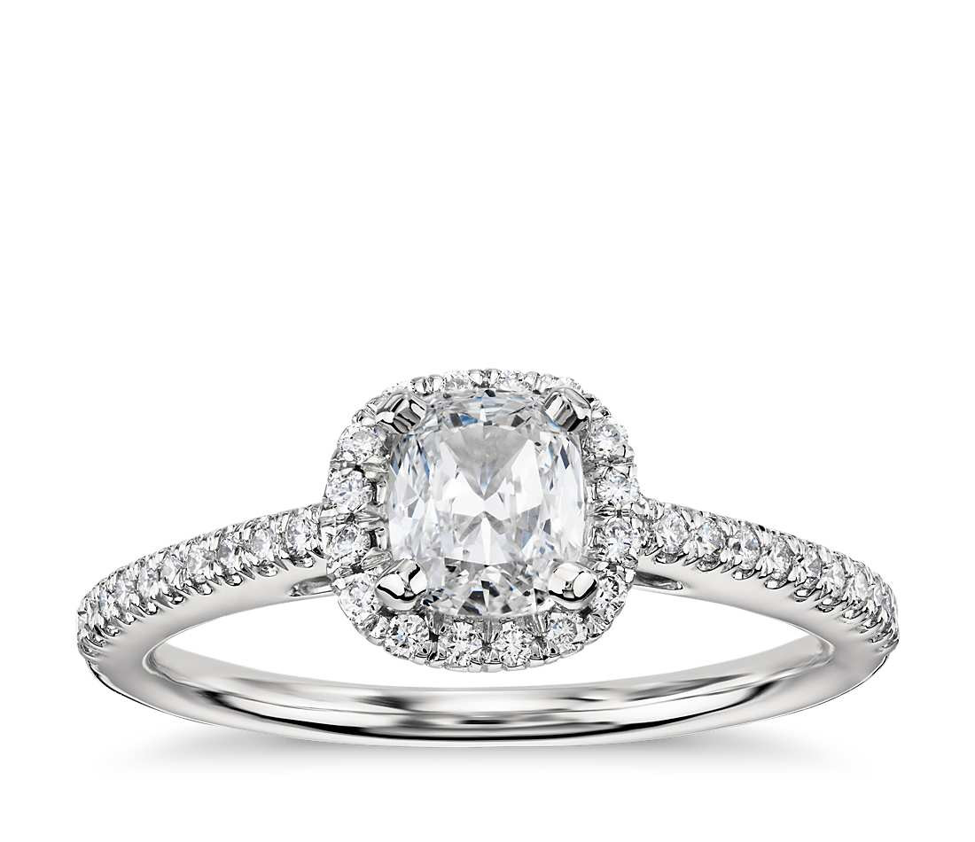 Diamond Cushion Cut Engagement Rings
 Cushion Cut Halo Diamond Engagement Ring in 18k White Gold
