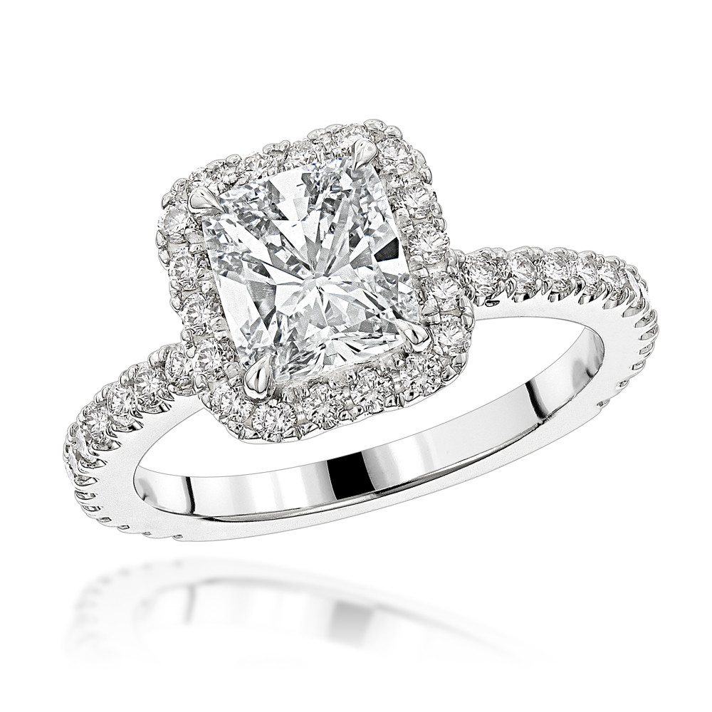 Diamond Cushion Cut Engagement Rings
 Halo GIA Cushion Cut Diamond Engagement Ring 2 4ct in 14K