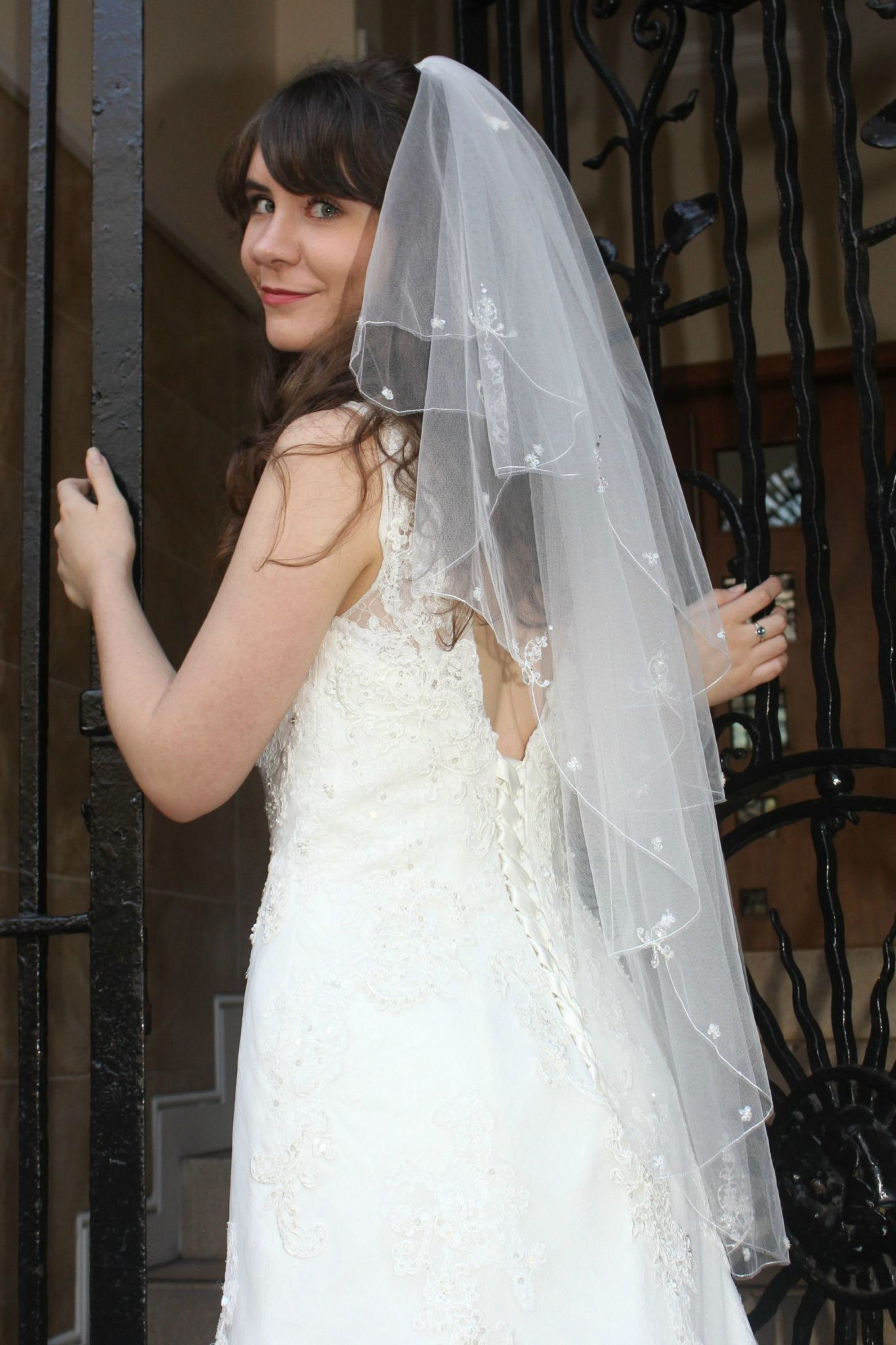 Embroidered Wedding Veils
 Embroidered Edge Two Tier Tulle Bridal Veil with beads and