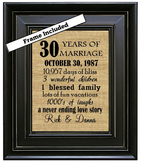 Gifts For 30th Wedding Anniversary
 FRAMED 30th Wedding Anniversary Gift 30th by BurlapNGlass