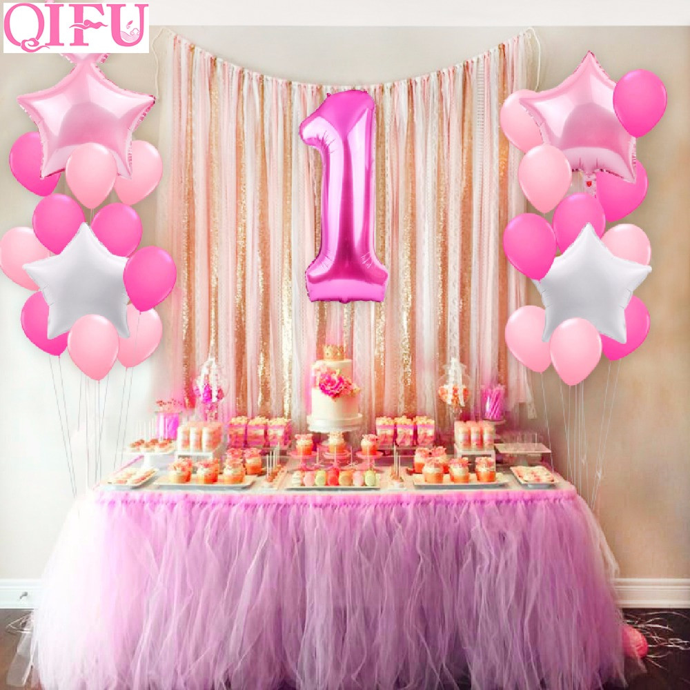 Girl First Birthday Decorations
 QIFU 25pcs e Year Old 1st birthday Balloons Girl Baby