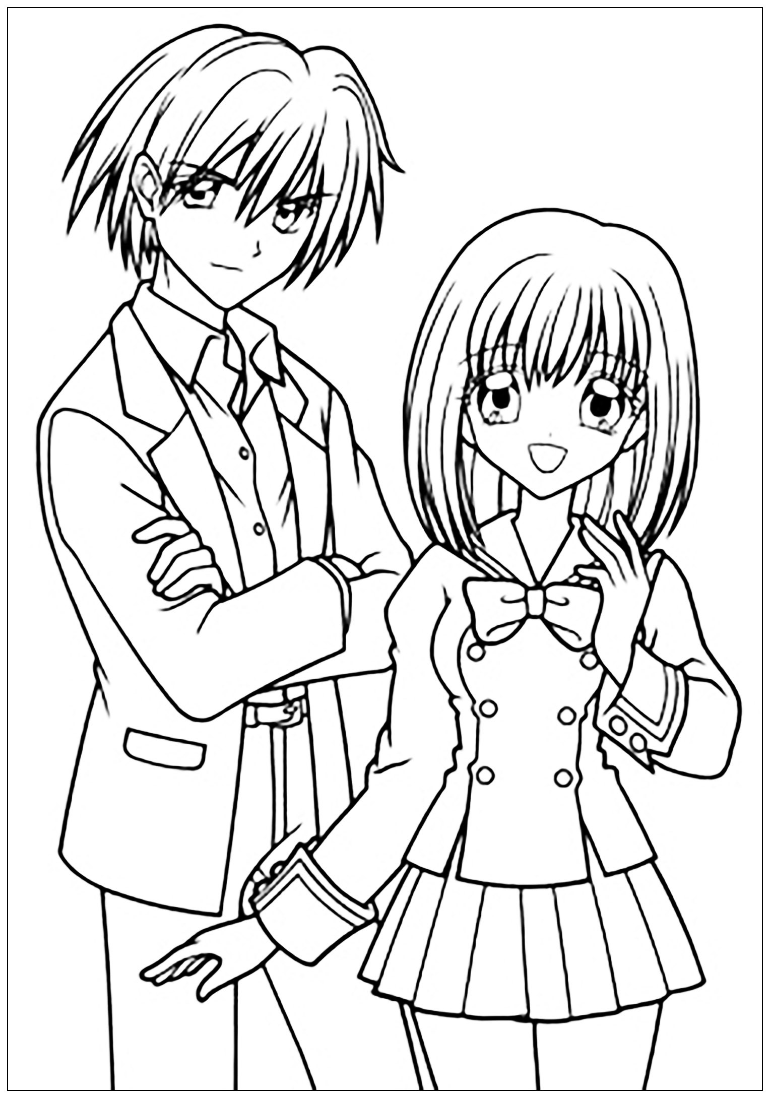 Girls And Boys Coloring Pages
 Manga drawing boy and girl in school suit Manga Anime