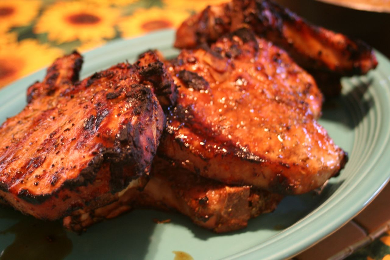 Grilled Pork Loin Chops
 Never Too Many Cooks Grilled pork chops with brown