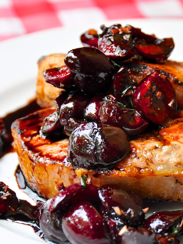 Grilled Pork Loin Chops
 Grilled Pork Loin Chops with Balsamic Thyme Cherries