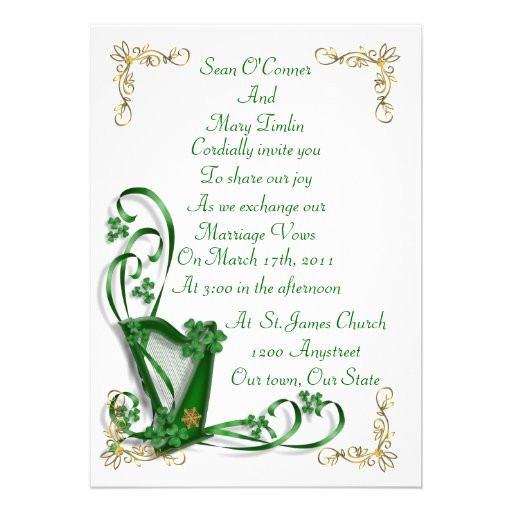Irish Wedding Invitations
 Irish Wedding invitation Harp shamrocks and ribbon 5" X 7
