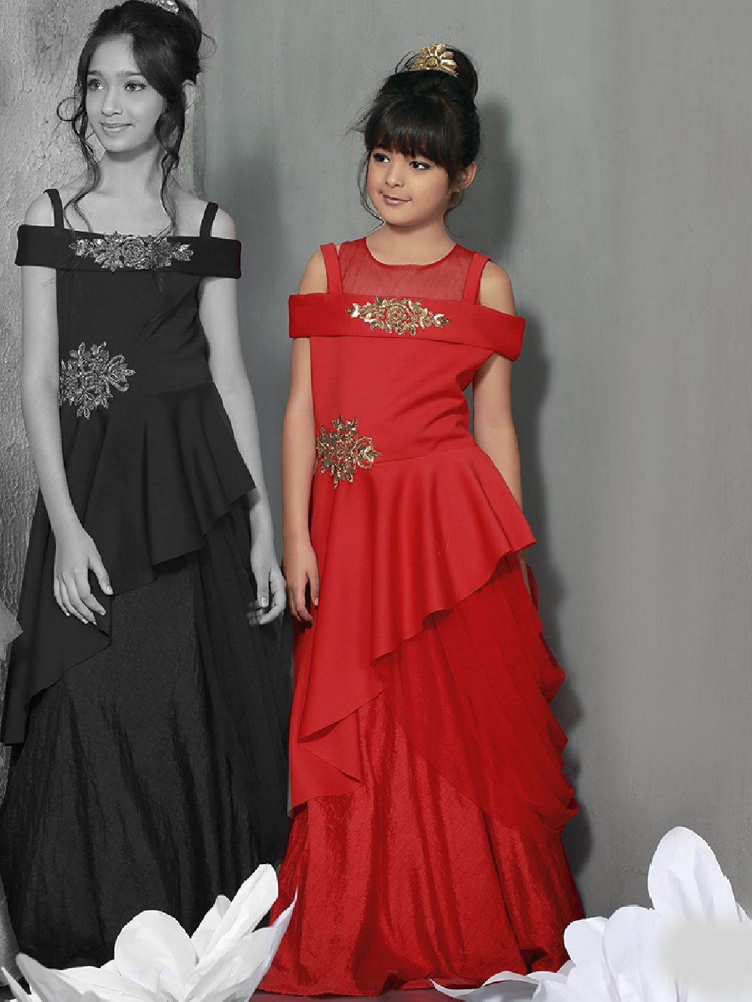 Kids Party Dresses India
 Party Wear Silk Red Gown red color designer gown indian