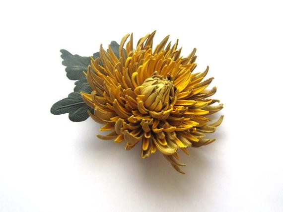 Leather Brooches
 Yellow leather flower brooch Brooch in yellow Handmade