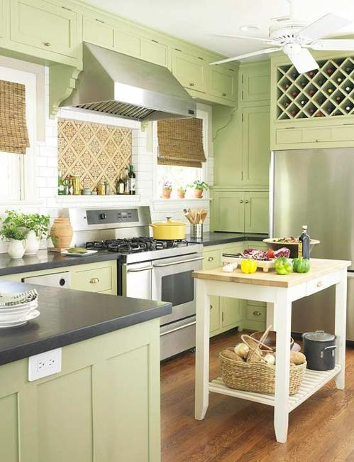 Light Green Kitchen
 Oat Color Scheme with Green Pastels for Modern Kitchen