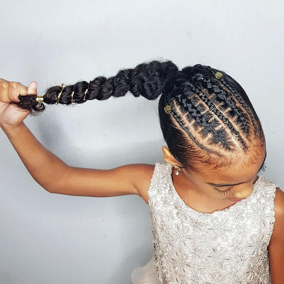 Little Girl Ponytail Hairstyles African American
 Faux stitch braids ponytail hairstyles for curly little