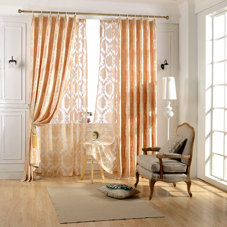 Living Room Window Curtains
 Luxury European Jacquard Light Golden Window Curtain For