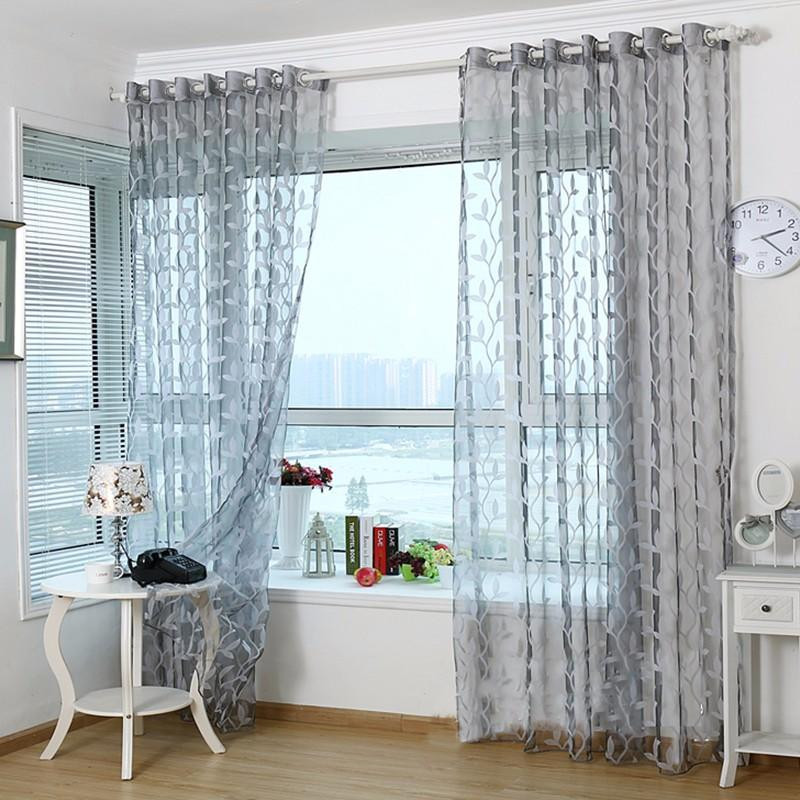 Living Room Window Curtains
 3D Tulle Sheer Curtains For Living Room Light Grey Leaves