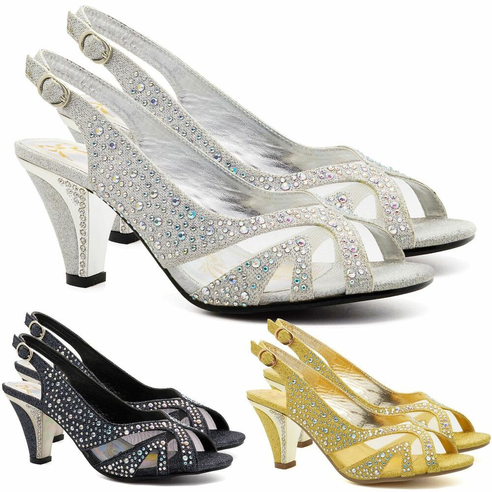 Low Wedding Shoes
 New Womens Low Mid Kitten Heel Diamante Sandals La s