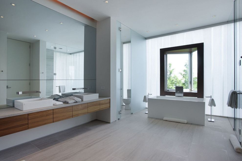 Master Bathroom Without Tub
 Contemporary Master Bathroom with Vessel sink Rectangle