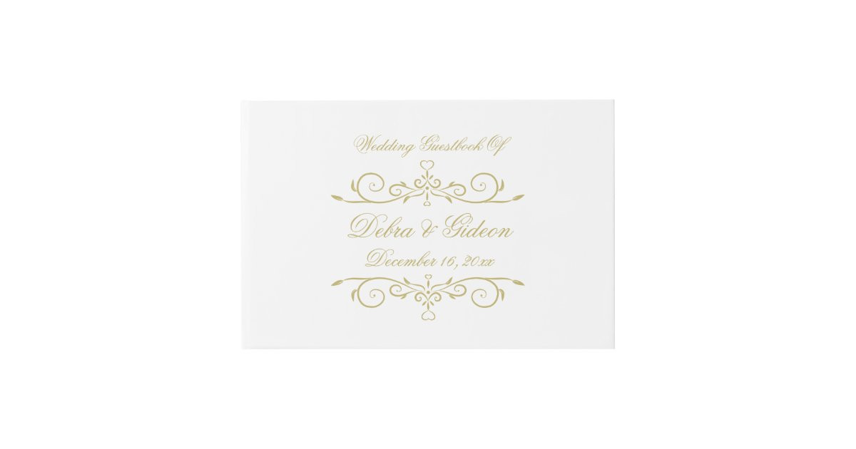 Monogram Wedding Guest Book
 Elegant White and Gold Monogram Wedding Guest Book