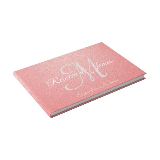 Monogram Wedding Guest Book
 Elegant Pink Coral Monogram Wedding Guest Book