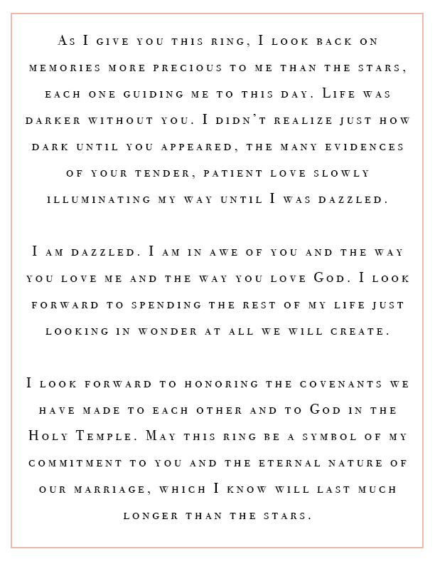 Mormon Wedding Vows
 3 Examples of LDS Ring Ceremony Wording