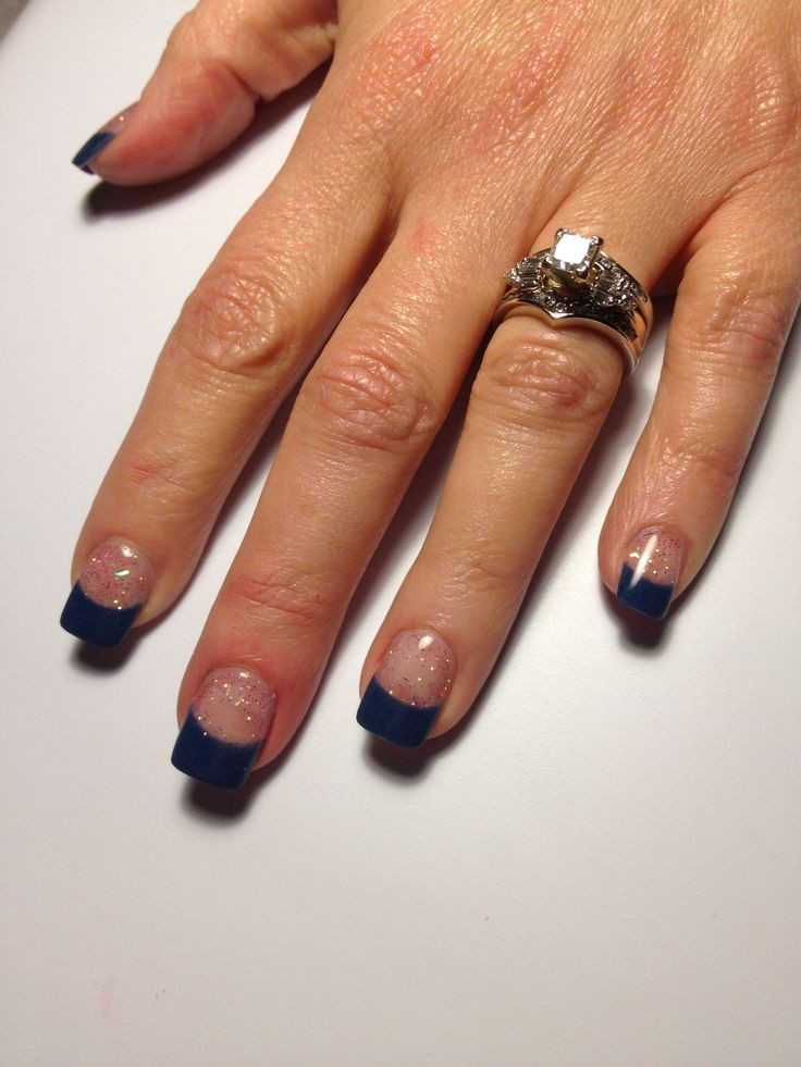 Navy Blue Glitter Nails
 Navy blue nail tips with glitter