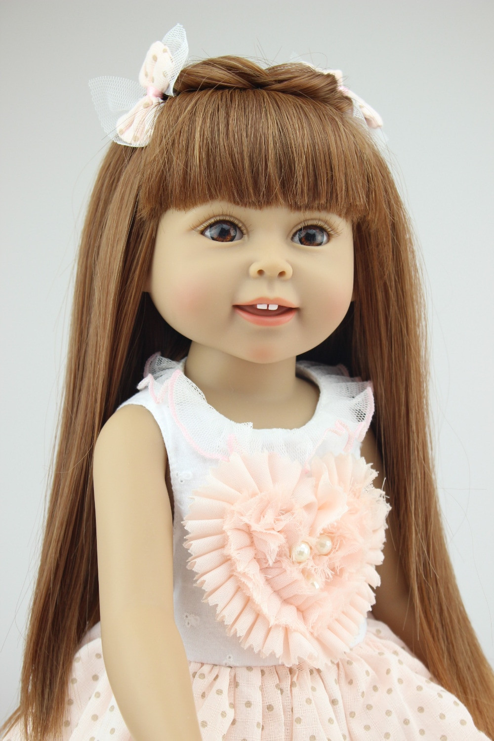 Newborn Baby Dolls With Hair
 AMERICAN PRINCESS 18 45CM GIRL Brown Long Hair Pink Cute