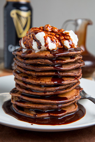 Pancakes With Chocolate Syrup
 Bacon Guinness Chocolate Pancakes with a Frothy Whipped