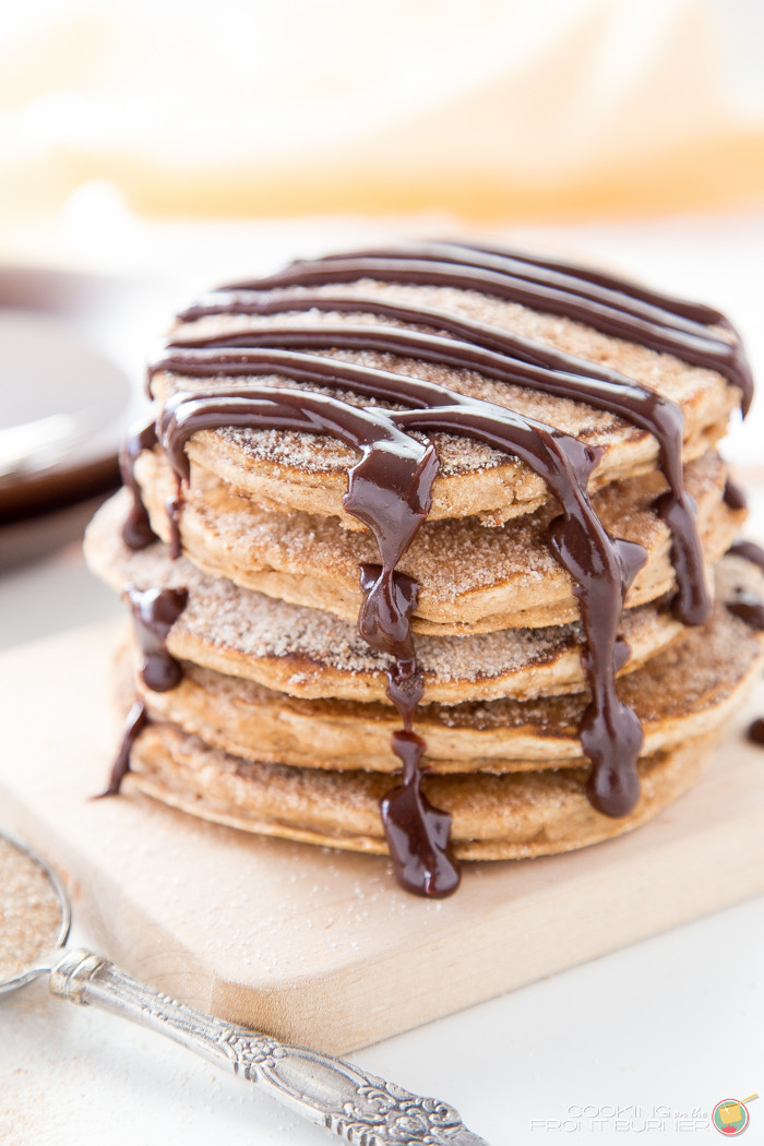 Pancakes With Chocolate Syrup
 Churro Pancakes with Spicy Chocolate Sauce