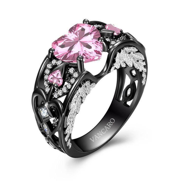 Pink And Black Diamond Wedding Rings
 Vancaro Angel Wing Collection Black And Pink Engagement