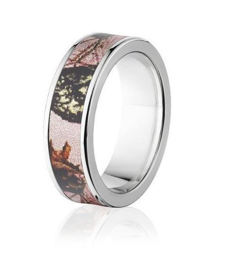 Pink Camo Wedding Rings For Her
 Mossy Oak Pink Camo Ring Titanium 7mm