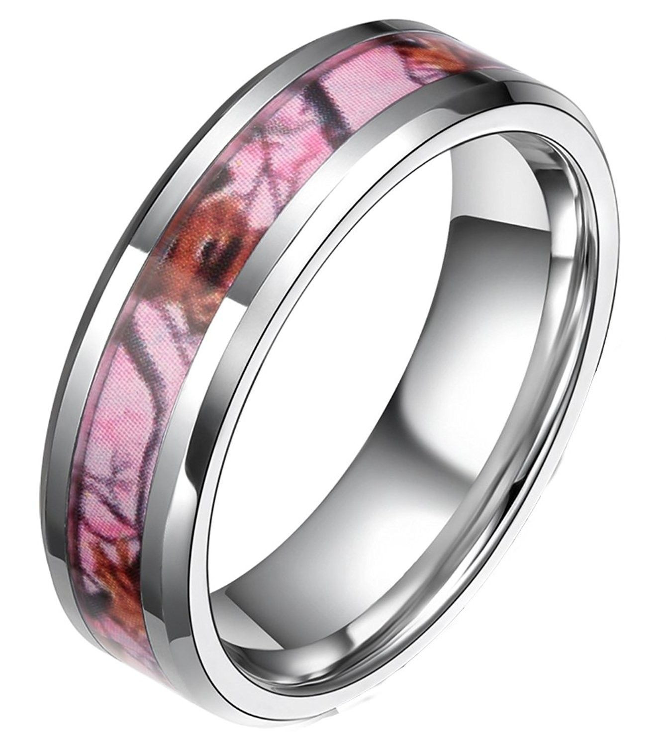 Pink Camo Wedding Rings For Her
 Wedding & Engagement 6mm 8mm Pink Camo Tungsten Rings