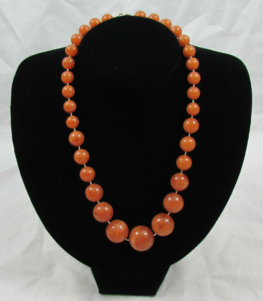 Plastic Bead Necklaces
 Vintage Chunky Amber Brown Plastic Bead Necklace
