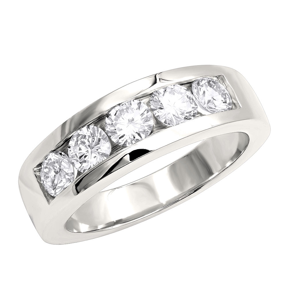 Platinum Mens Wedding Rings
 Platinum Round Diamond Mens Wedding Ring 2ct 5 Stone