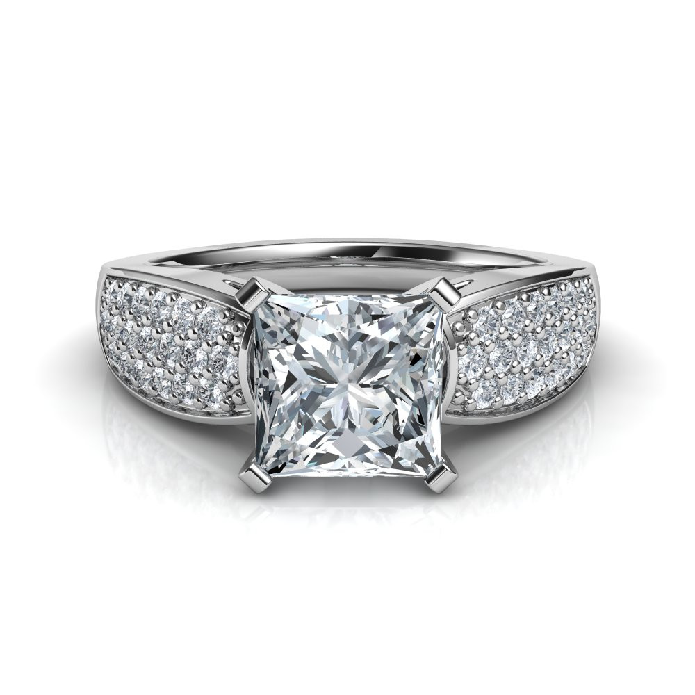 Princess Cut Diamond Engagement Ring
 Wide Band Design Pavé Princess Cut Diamond Engagement Ring