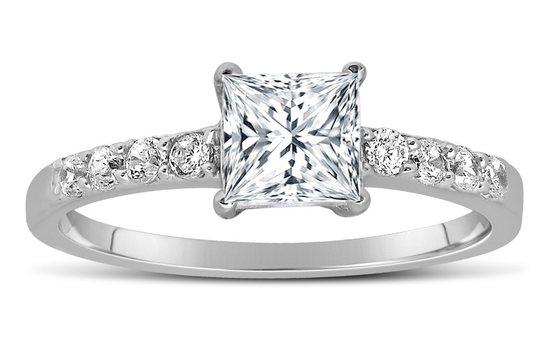 Princess Cut Diamond Engagement Ring
 1 Carat Princess cut Diamond Engagement Ring in 10K White