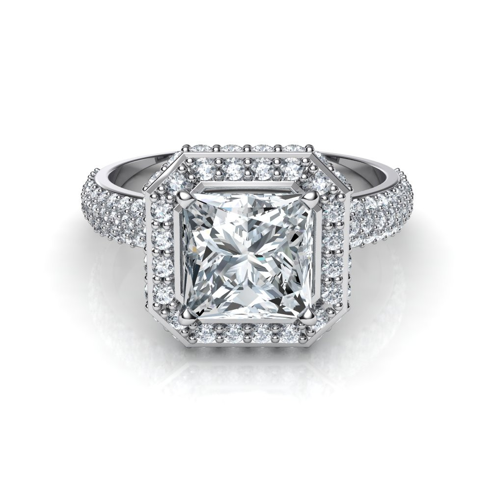 Princess Cut Diamond Engagement Ring
 Trio Micro Pavé Princess Cut Diamond Halo Engagement Ring